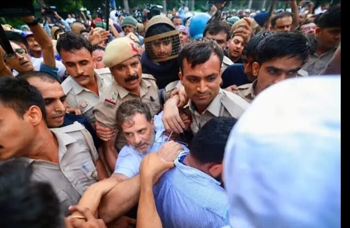 यह-कैसी-जबरदस्तीः-नेता-विरोधी-दल-व-सांसद-राहुल-गांधी-को-धऱने-से-खींचकर-ले-जाती-पुलिस।